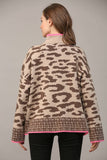 HALF ZIP WOOL BLEND LEOPARD SWEATER