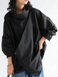 High Neck Loose Fit Solid Color Long Sleeve T-shirt Top