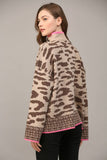 HALF ZIP WOOL BLEND LEOPARD SWEATER