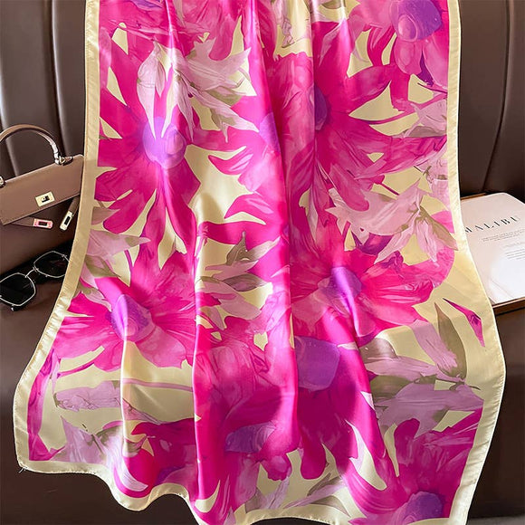 Hot Pink Floral Faux Silk Scarf