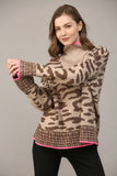 HALF ZIP WOOL BLEND LEOPARD SWEATER