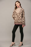 HALF ZIP WOOL BLEND LEOPARD SWEATER