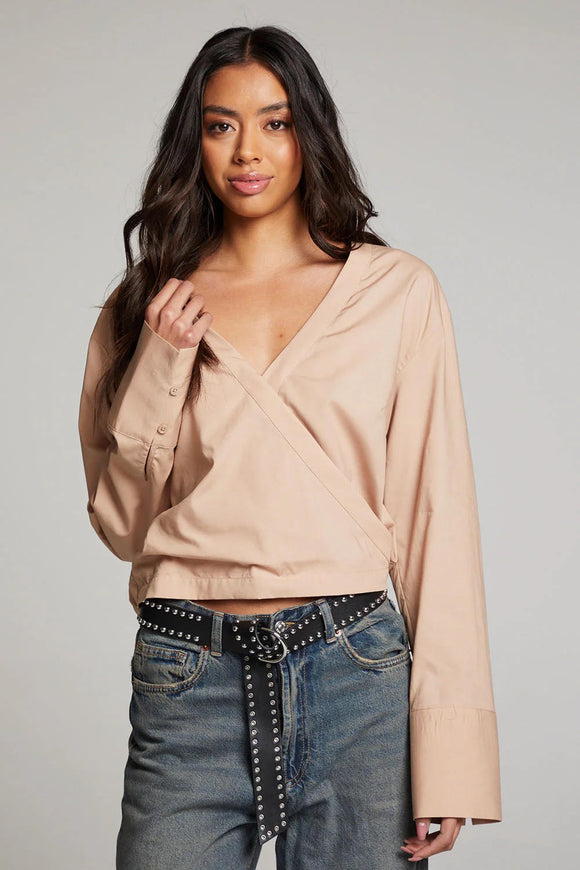 Haley Warm Taupe Wrap Blouse