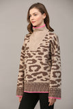 HALF ZIP WOOL BLEND LEOPARD SWEATER