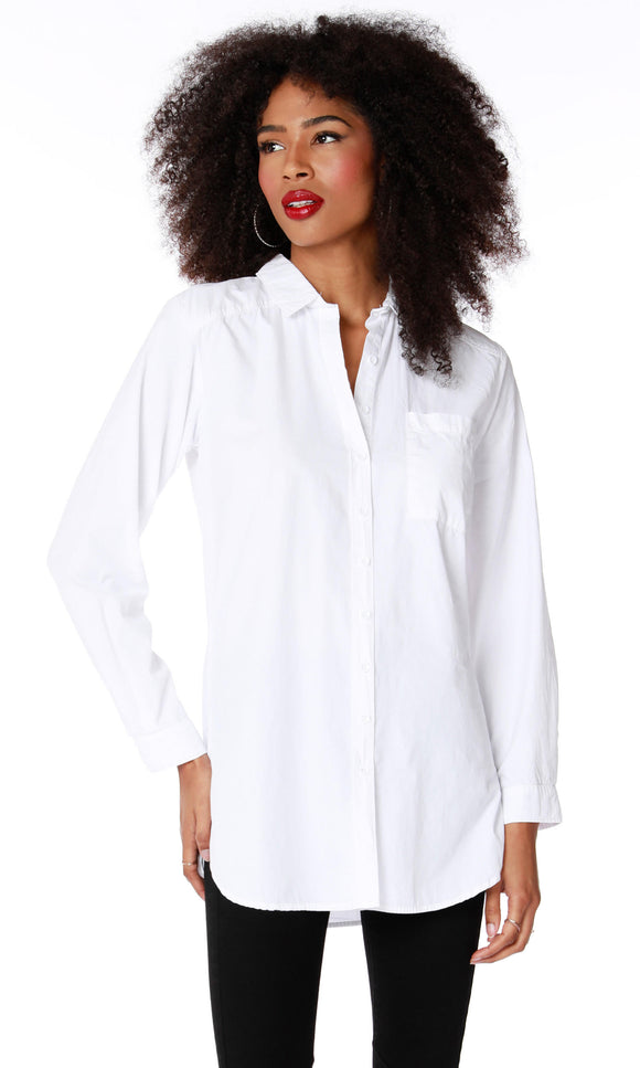 Button Front Long sleeve Tunic - White